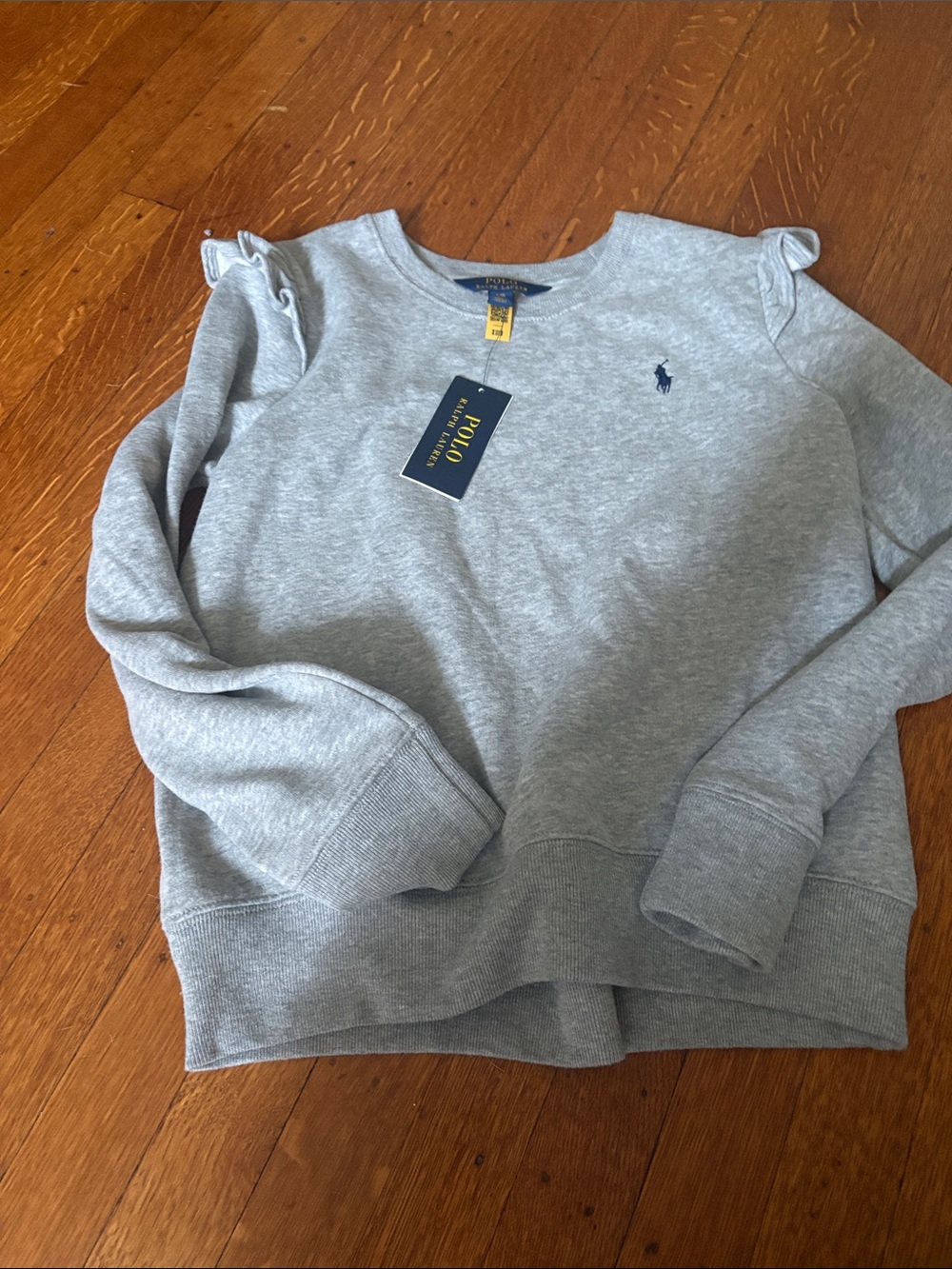 Polo by Ralph Lauren Girls' Light Gray Ruffle Shoulder Sweatshirt